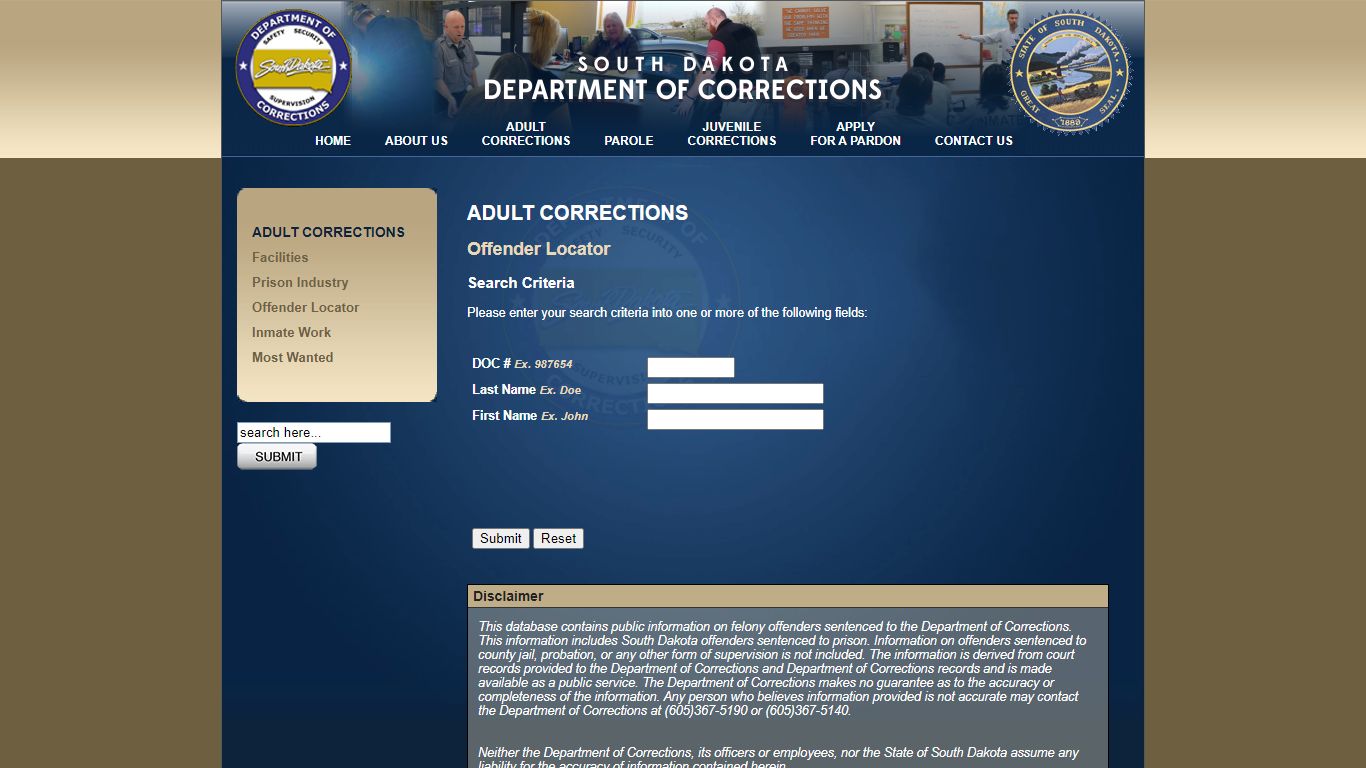 Offender Locator :: SD Dept of Corrections